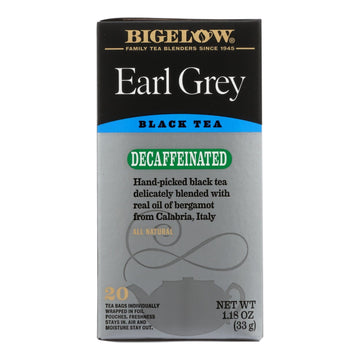 Bigelow Tea Earl Grey Decaffeinated Black Tea - Case Of 6 - 20 Bags - Maras Green