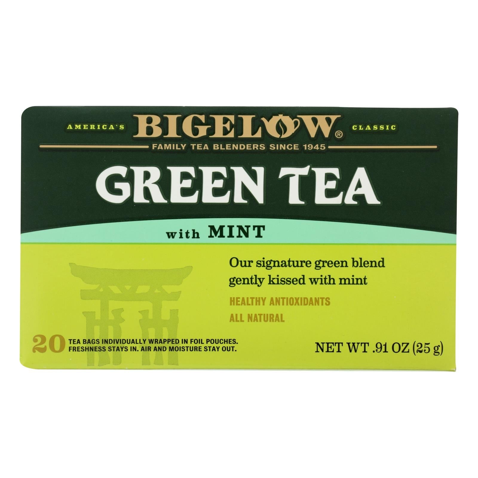 Bigelow Tea Green Tea - With Mint - Case Of 6 - 20 Bag - Maras Green