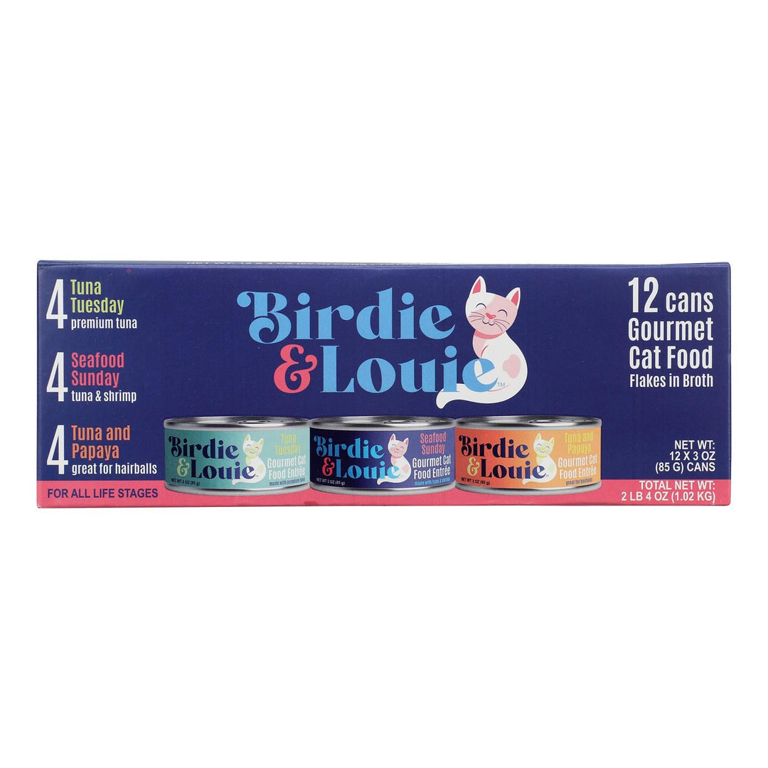 Birdie And Louie - Cat Food Wet 3 Varieties - Case Of 6 - 12 Count - Maras Green