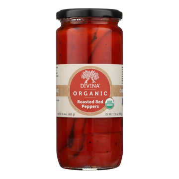 Divina, Organic Fire Roasted Sweet Peppers - Case Of 6 - 16.2 Oz - Maras Green