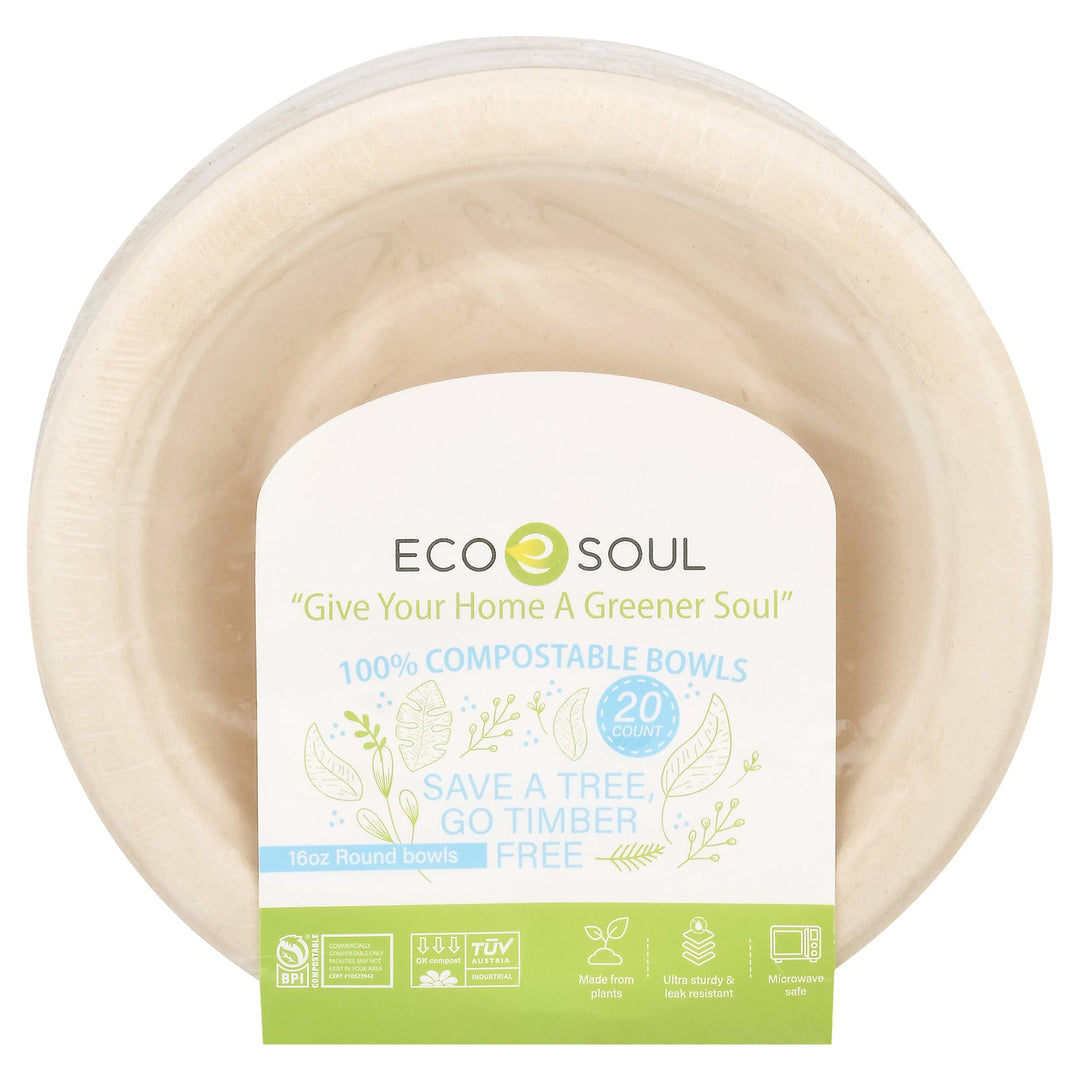 Ecosoul - Round Bowls 16 Oz Bagasse - Case Of 8 - 20 Ct - Maras Green