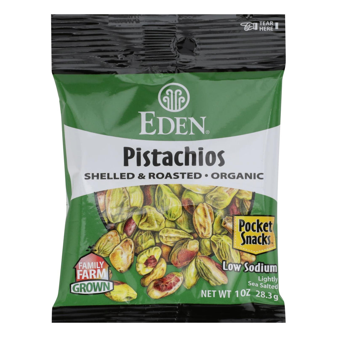 Eden Foods Organic Pocket Snacks - Pistachios - Shelled And Dry Roasted - 1 Oz - Case Of 12 - Maras Green