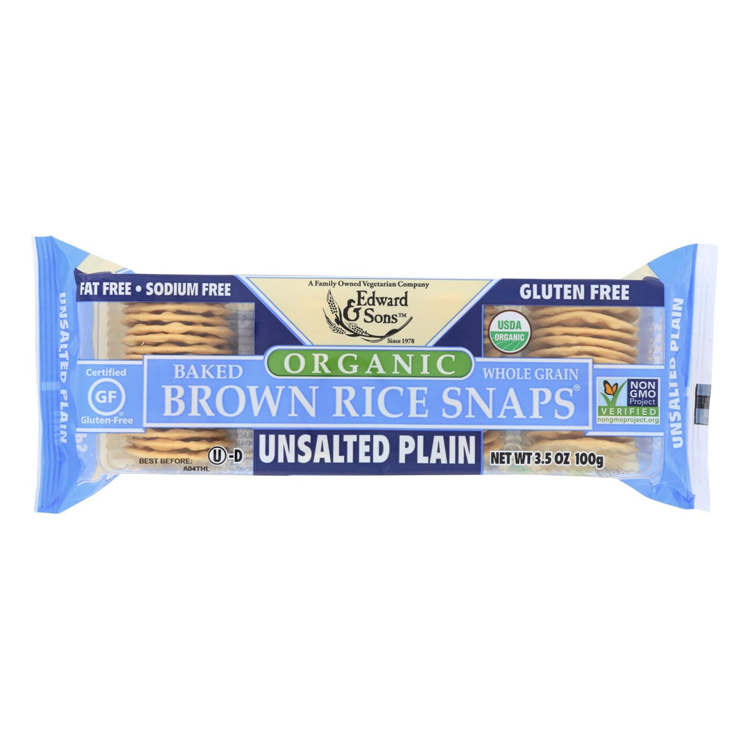 Edward And Sons Brown Rice Snaps - Unsalted Plain - Case Of 12 - 3.5 Oz. - Maras Green