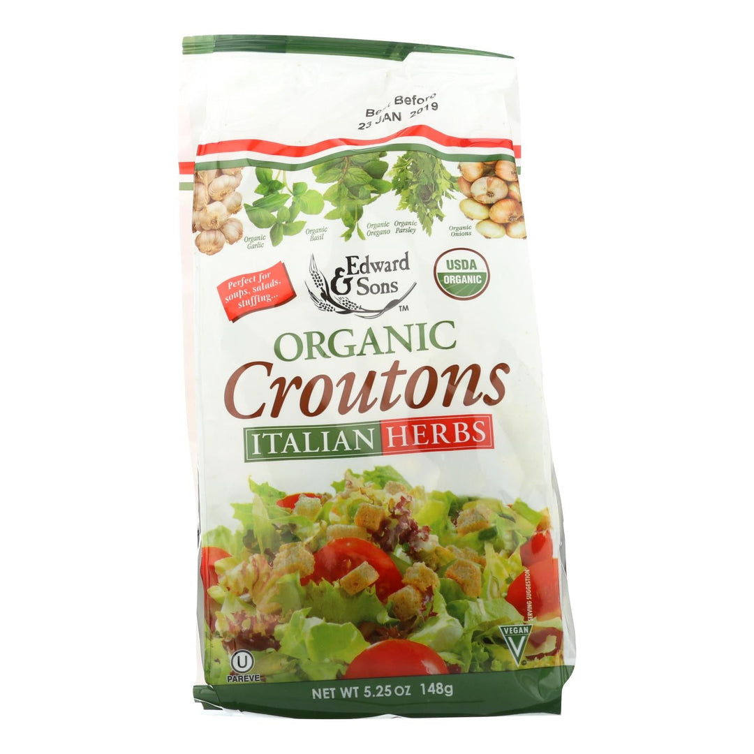 Edward And Sons Organic Croutons - Italian Herbs - Case Of 6 - 5.25 Oz. - Maras Green