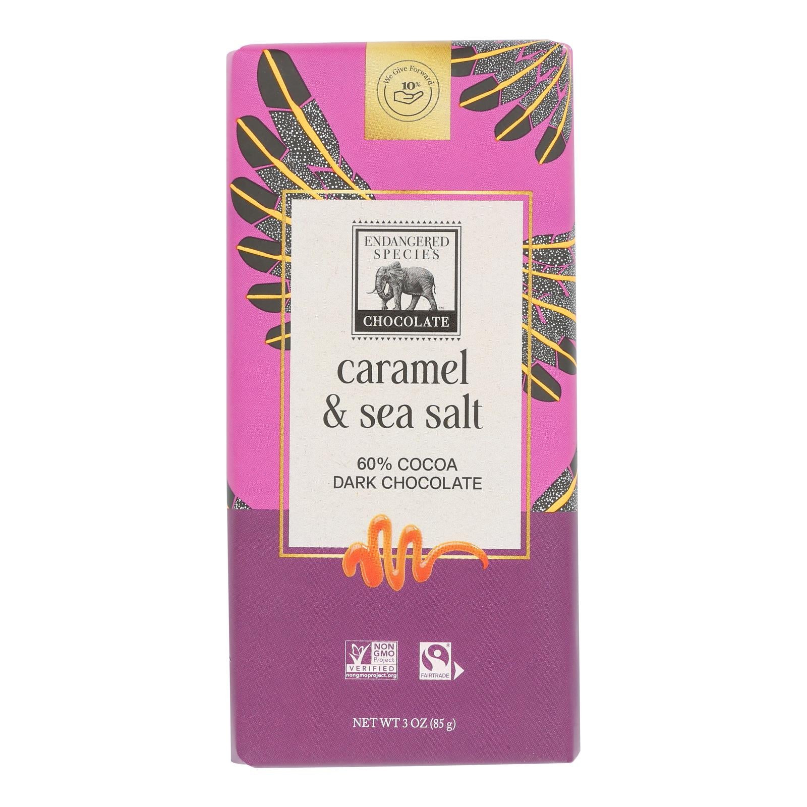 Endangered Species Chocolate Bar - Dark Chocolate - Caramel - Sea Salt - 3 Oz - Case Of 12 - Maras Green