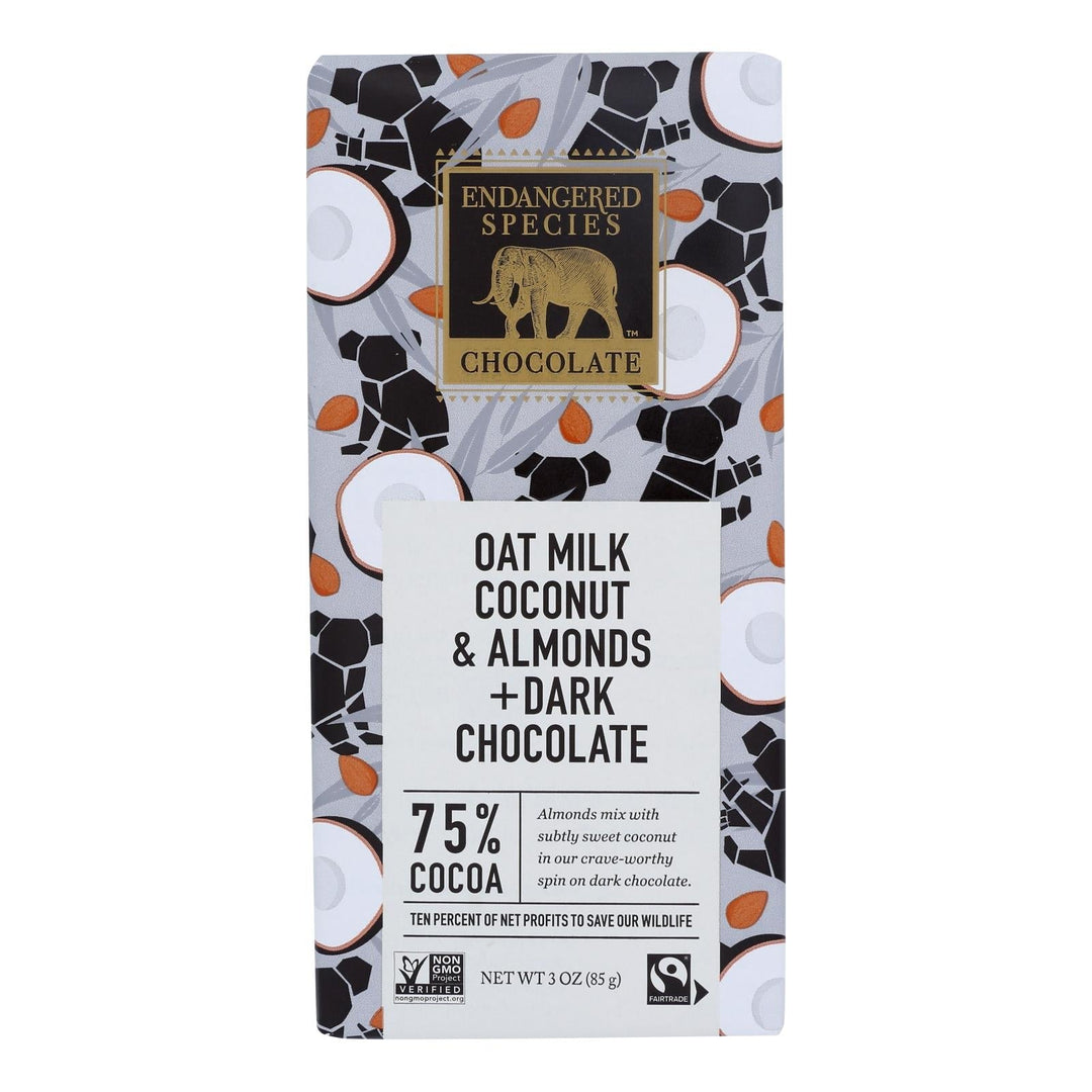 Endangered Species Chocolate - Dark Chocolate Coconut Almond Oat Milk - Case Of 12 - 3 Oz - Maras Green