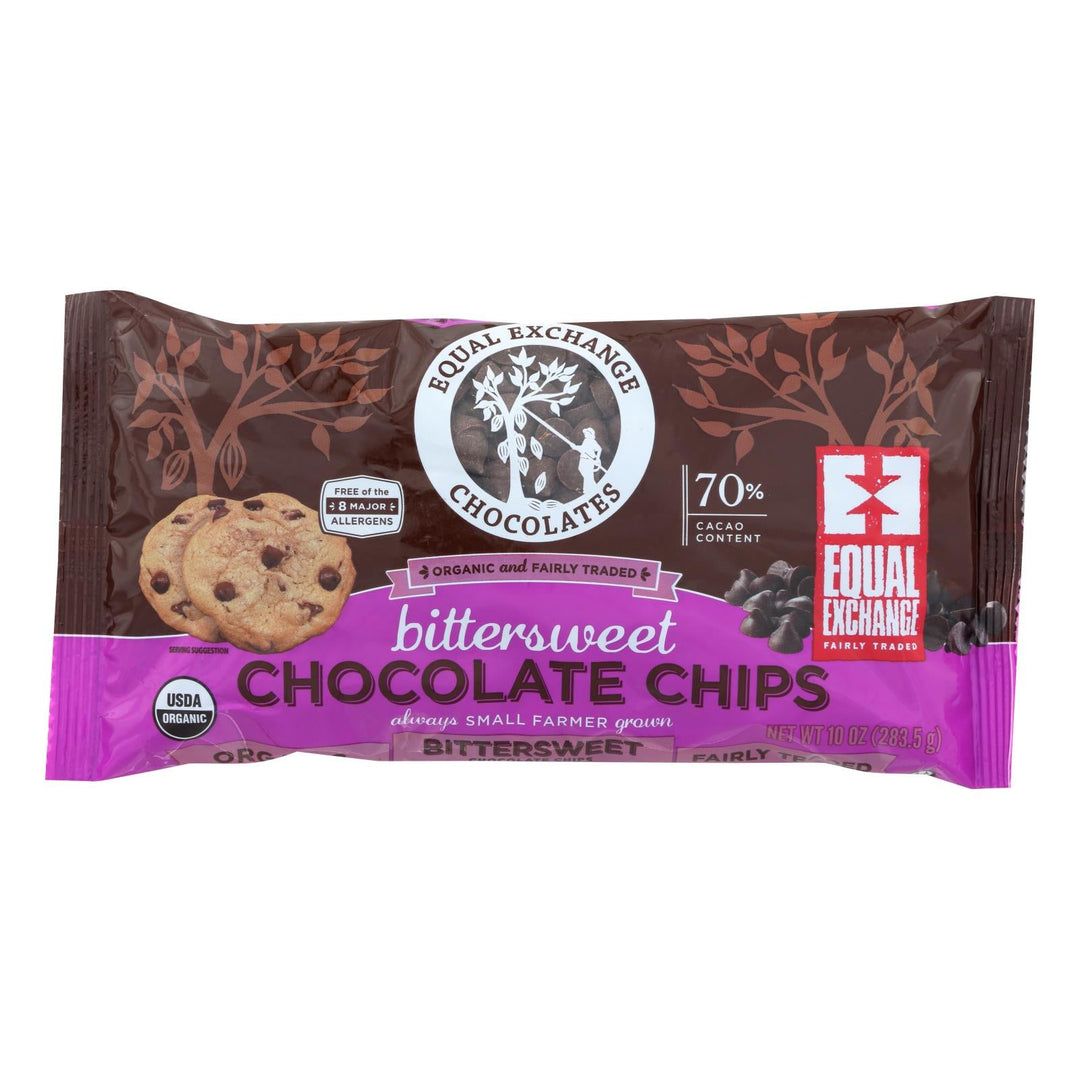 Equal Exchange Organic Bittersweet Chocolate Chips - Bittersweet Chocolate Chips - Case Of 12 - 10 Oz. - Maras Green