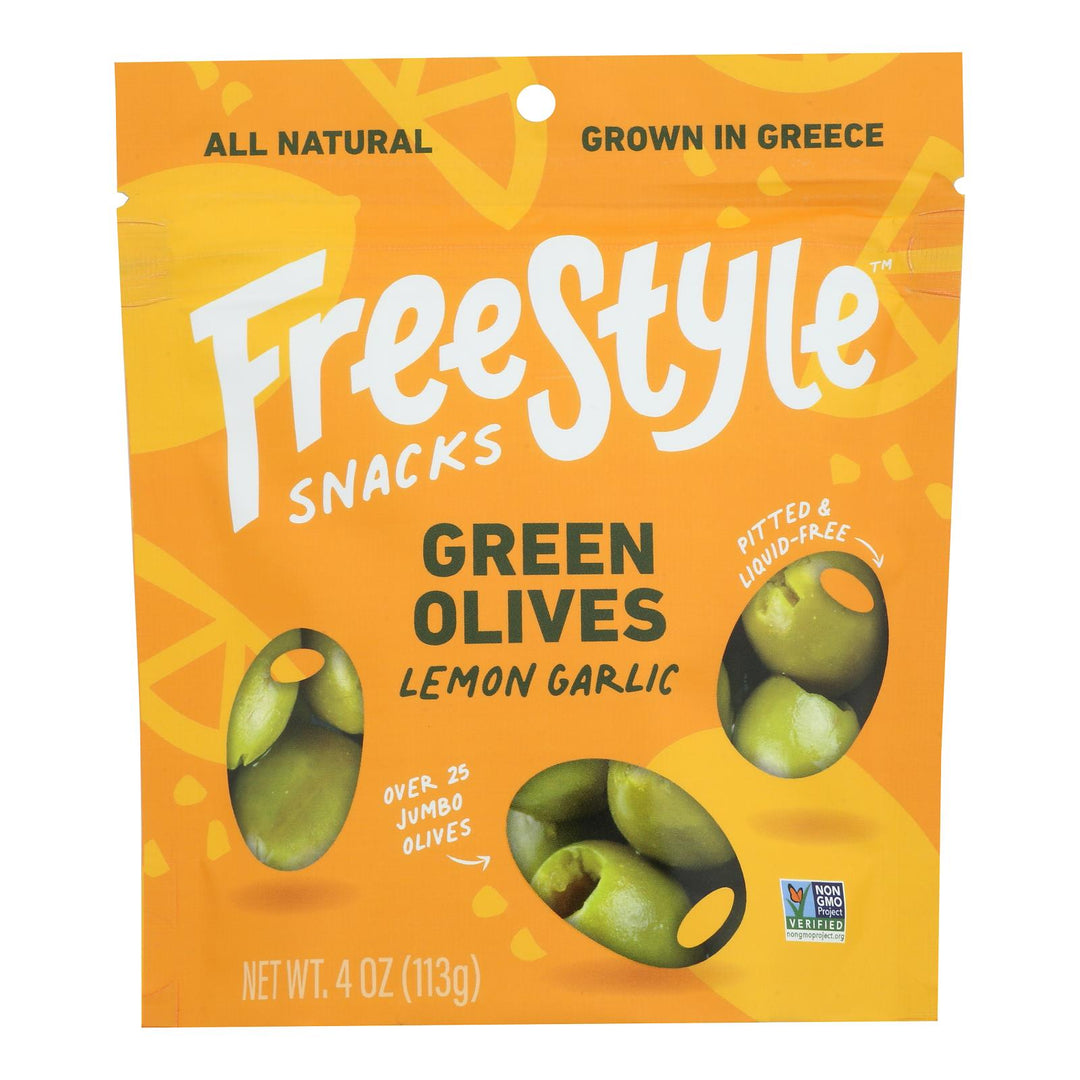 Freestyle Snacking - Olives Green Lemon Garlic - Case Of 6 - 4 Ounces - Maras Green