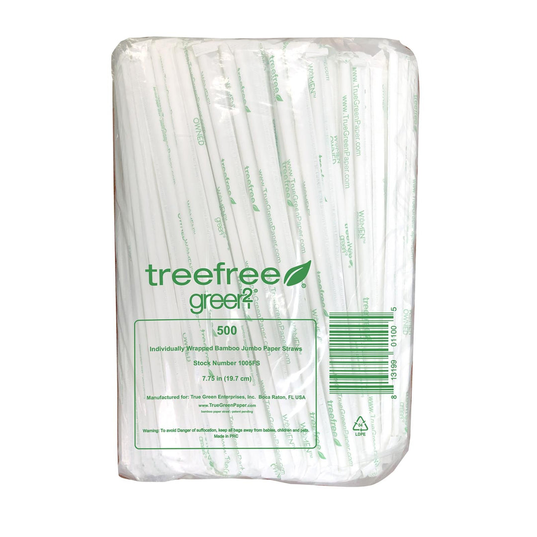 Green 2 - Straws Bamboo Paper Jmbo - Case Of 12 - 500 Ct - Maras Green