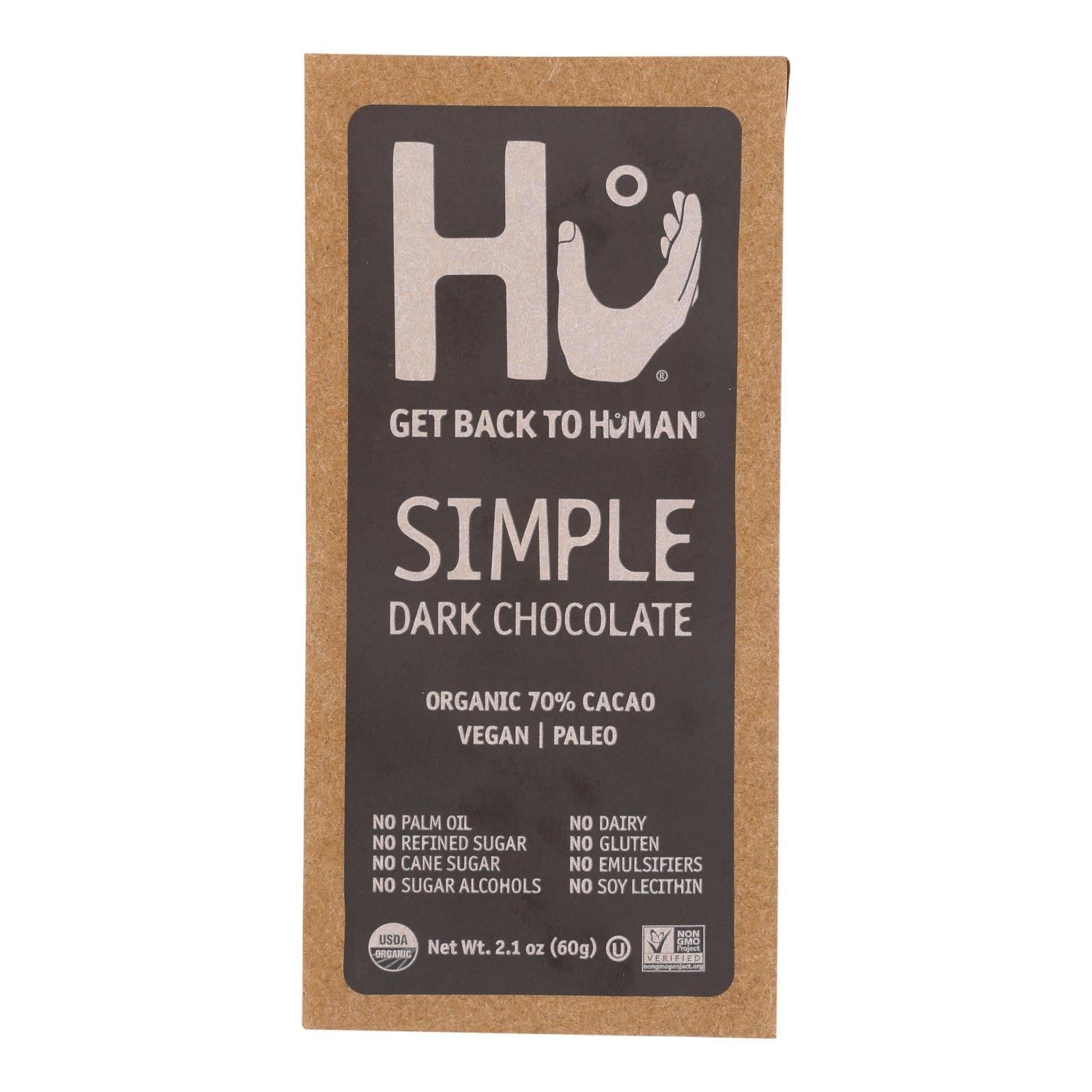Hu - Dark Chocolate Bar Simple - Case Of 12 - 2.1 Oz - Maras Green