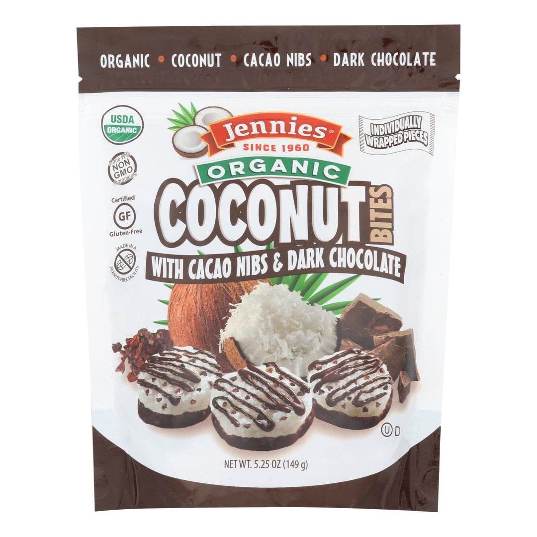Jennies Coconut Bites - Organic - Cacao Chocolate - Case Of 6 - 5.25 Oz - Maras Green