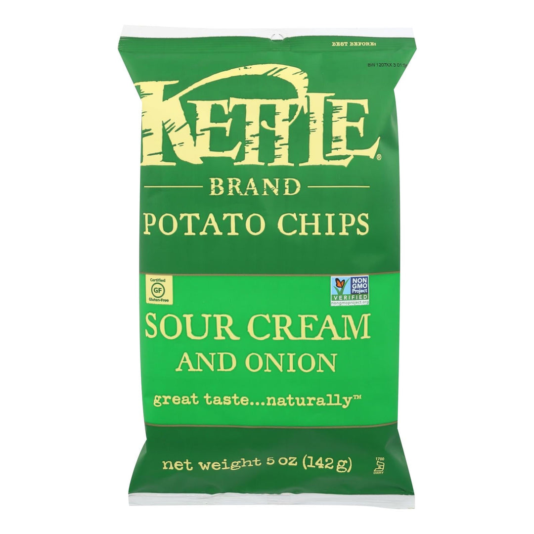 Kettle Brand Potato Chips - Sour Cream And Onion - Case Of 15 - 5 Oz. - Maras Green