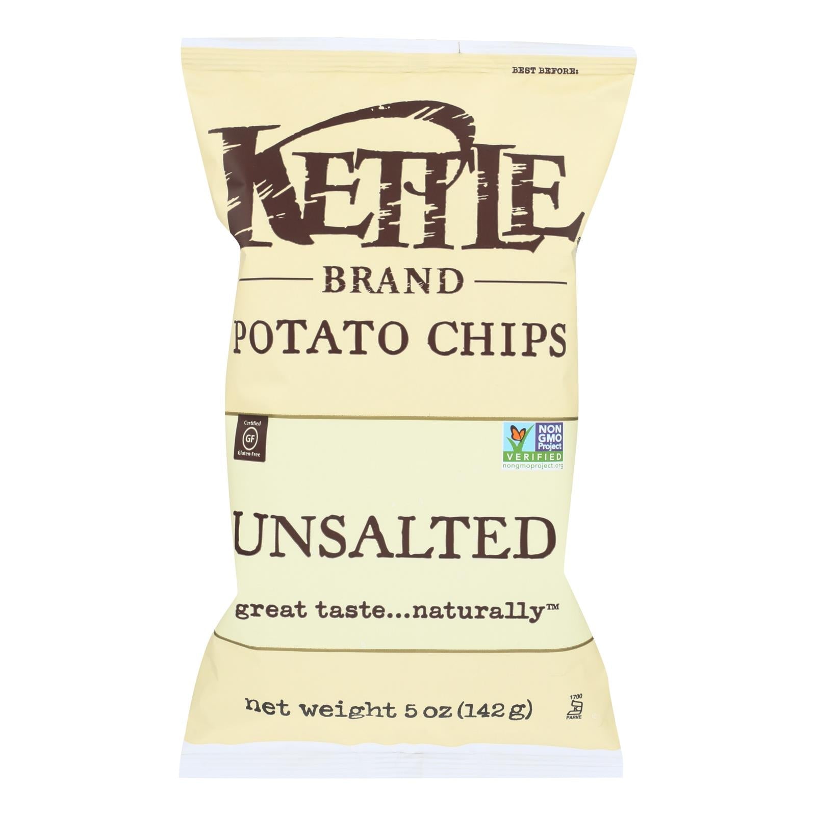 Kettle Brand Potato Chips - Unsalted - Case Of 15 - 5 Oz. - Maras Green