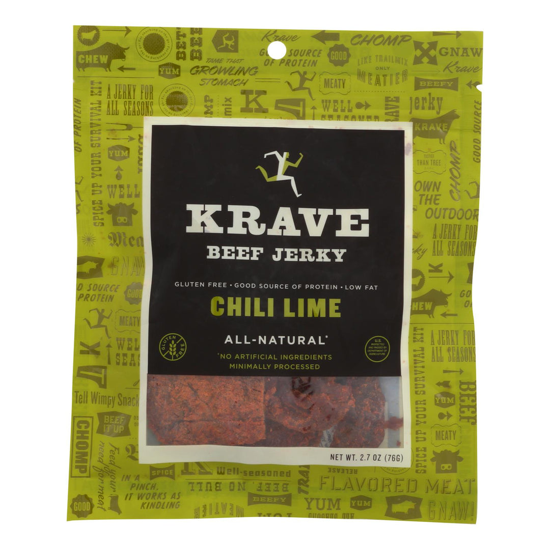 Krave Beef Jerky - Chili Lime - Case Of 8 - 2.7 Oz - Maras Green