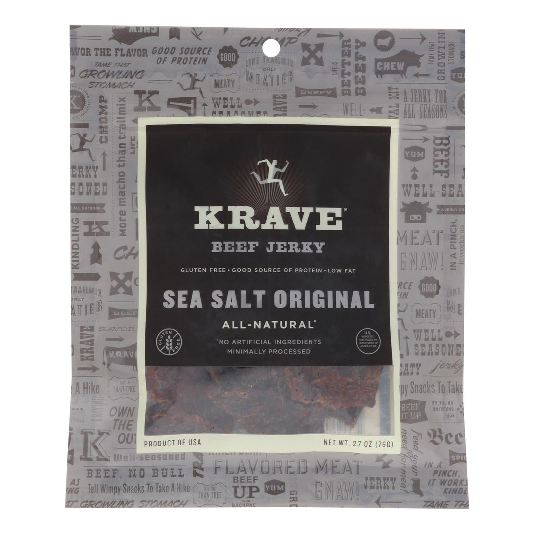Krave Beef Jerky - Sea Salt Original - Case Of 8 - 2.7 Oz - Maras Green