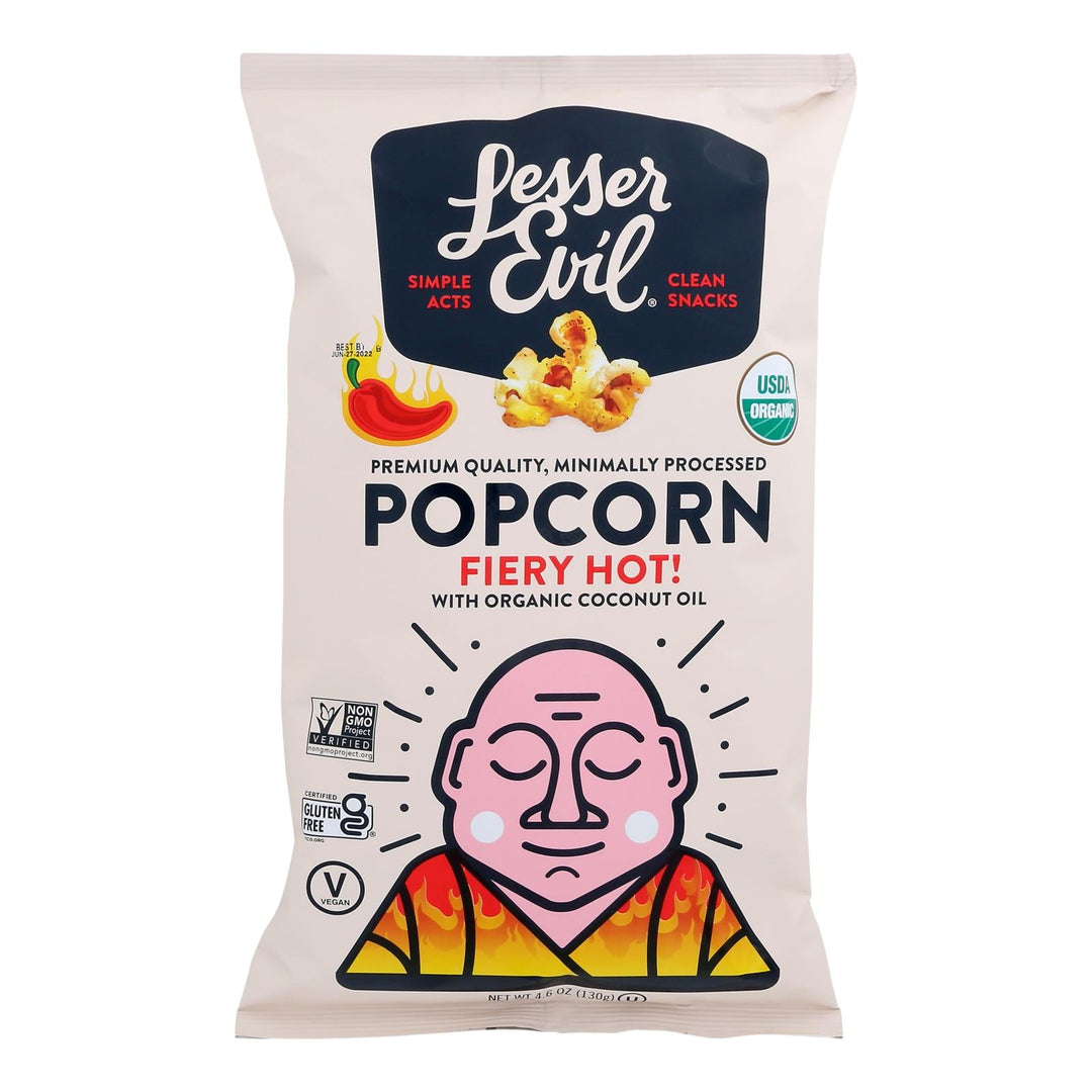 Lesser Evil - Popcorn Fiery Hot - Case Of 12 - 4.6 Oz - Maras Green
