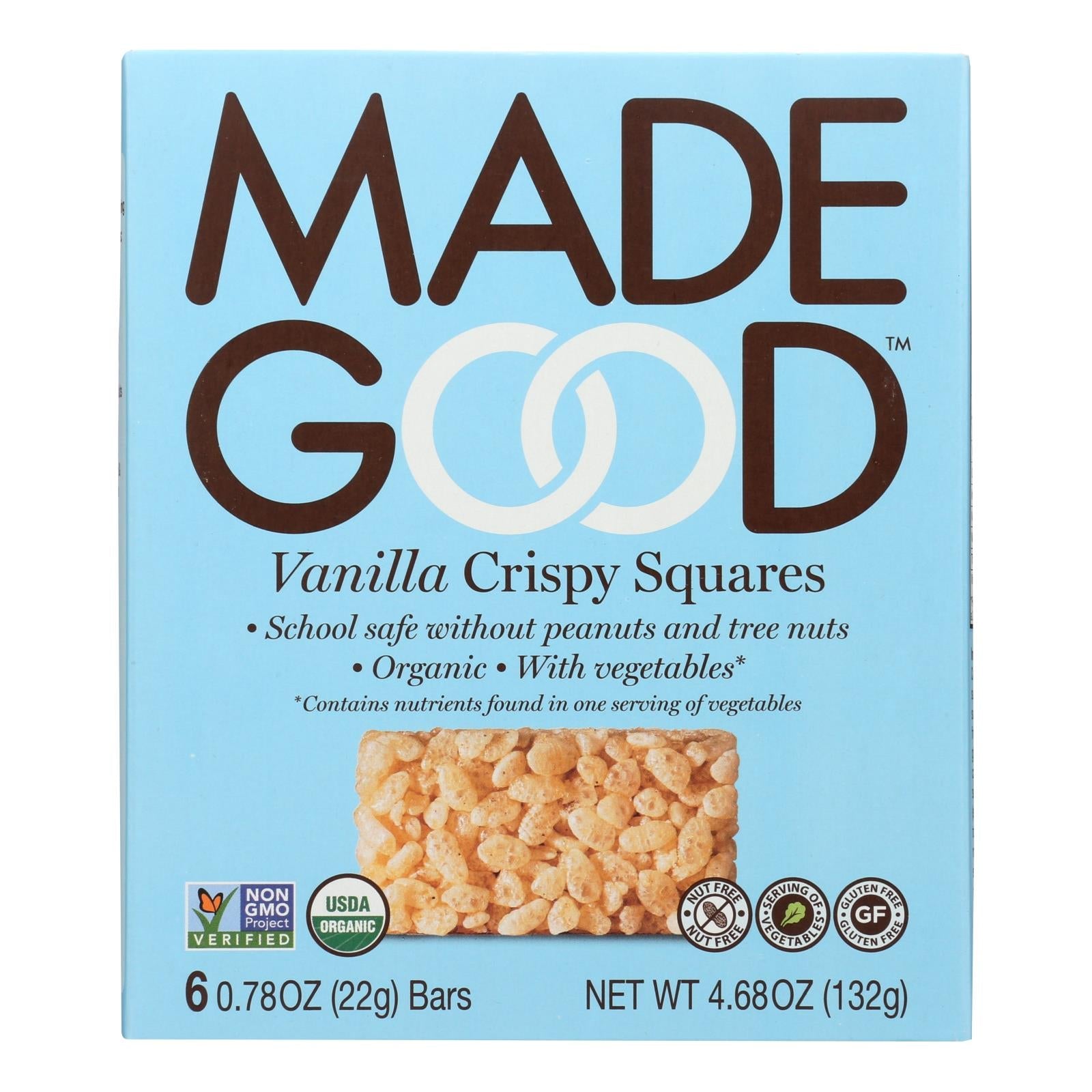 Made Good Crispy Squares - Vanilla - Case Of 6 - 4.68 Oz. - Maras Green