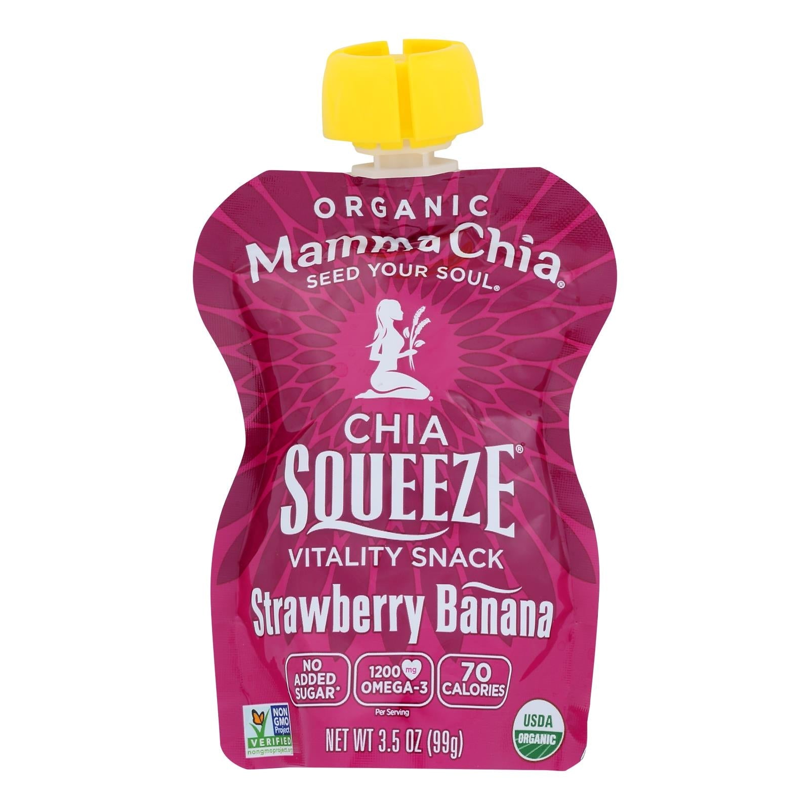 Mamma Chia Squeeze Vitality Snack - Strawberry Banana - Case Of 16 - 3.5 Oz. - Maras Green