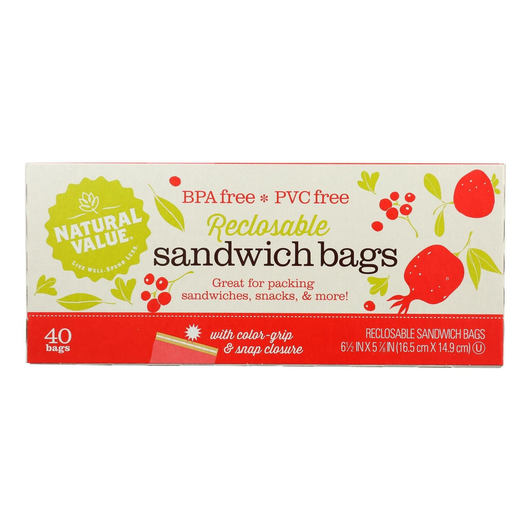 Natural Value - Sandwich Bags Reclosable - Case Of 12 - 40 Ct - Maras Green