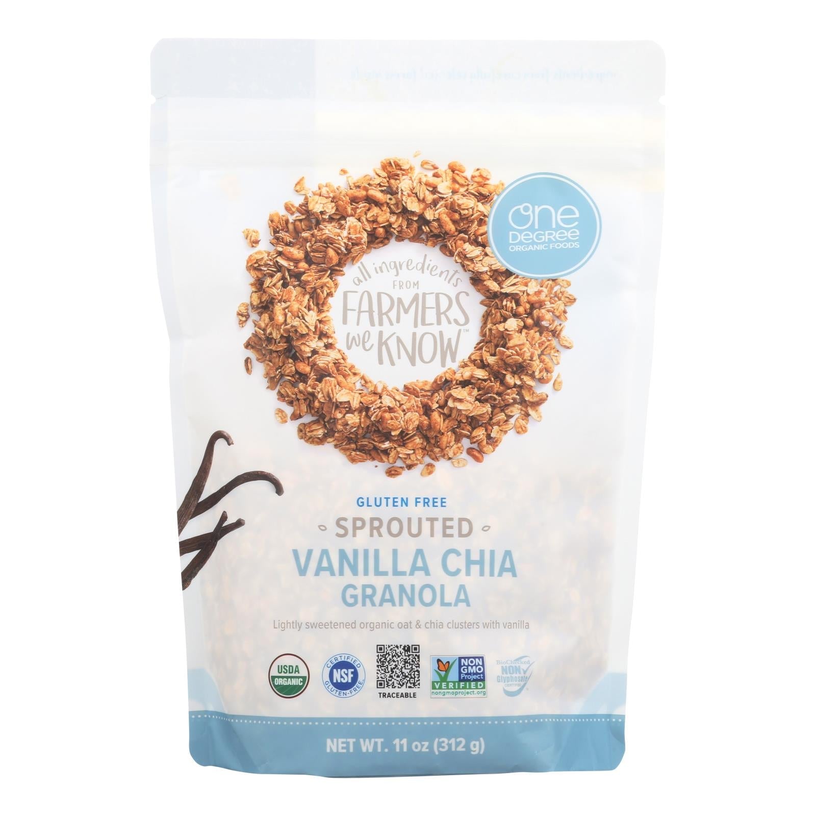 One Degree Organic Foods Sprouted Oat Granola - Vanilla Chia - Case Of 6 - 11 Oz. - Maras Green
