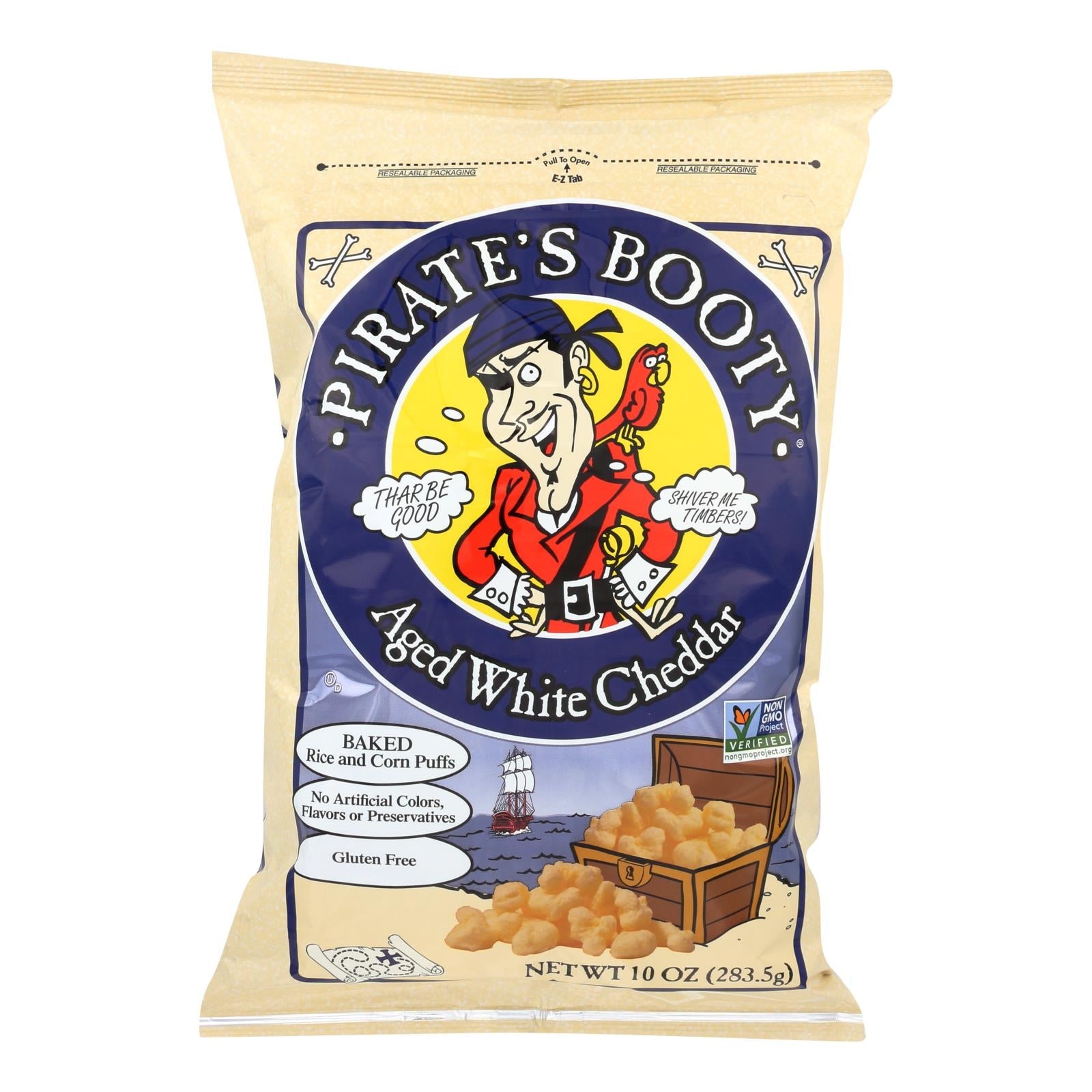 Pirate Brands Booty Puffs - Aged White Cheddar - Case Of 6 - 10 Oz. - Maras Green