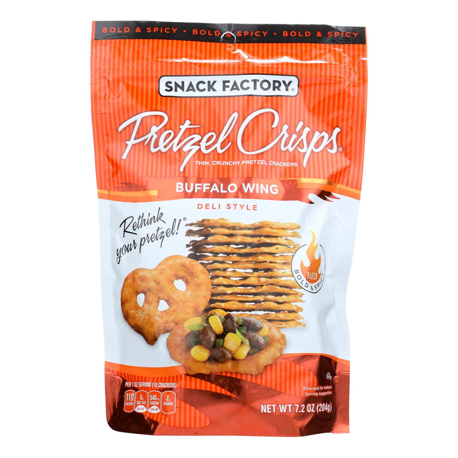 Pretzel Crisp Buffalo Wing Thin, Crunchy Pretzel Crackers - Case Of 12 - 7.2 Oz - Maras Green