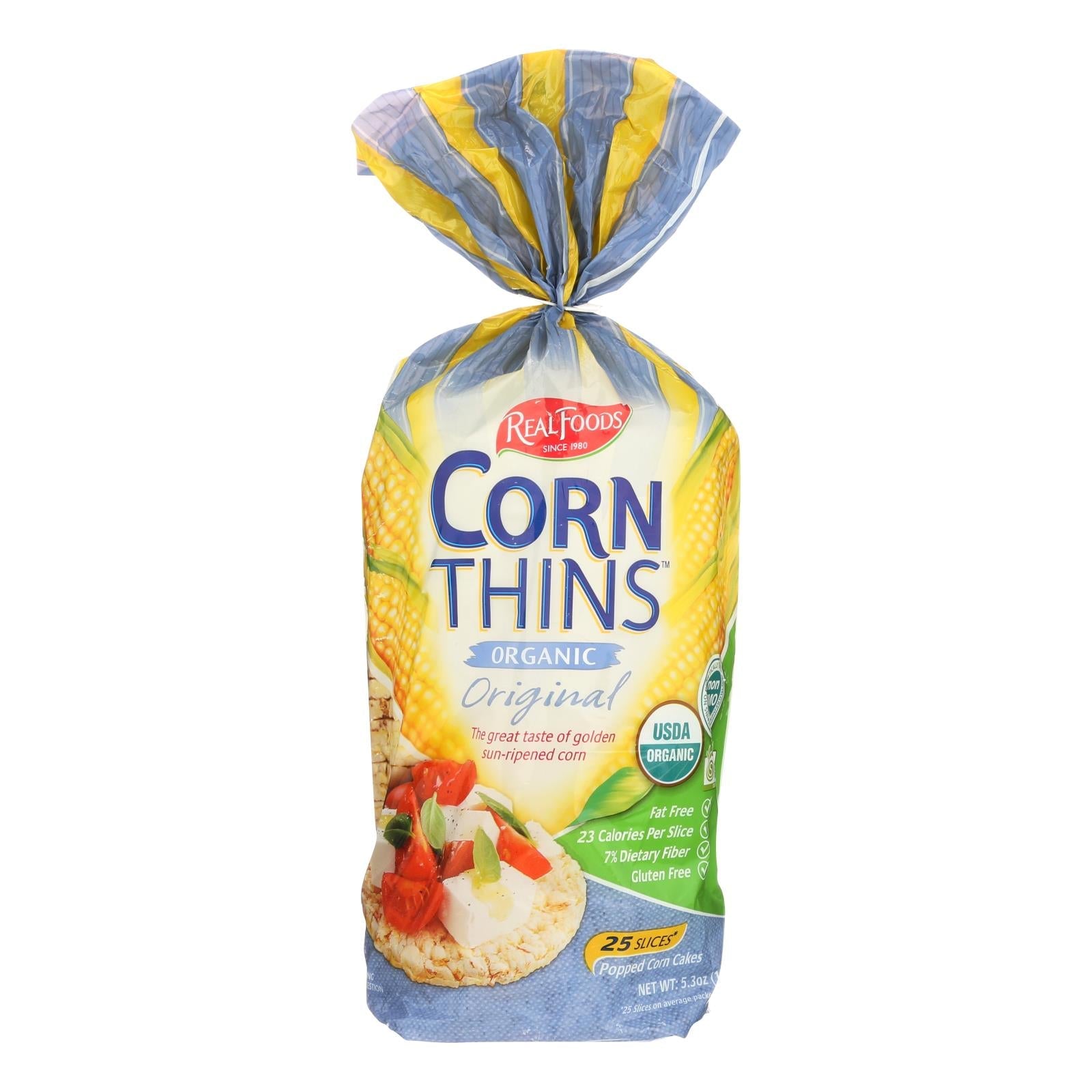 Real Foods Organic Corn Thins - Case Of 6 - 5.3 Oz. - Maras Green