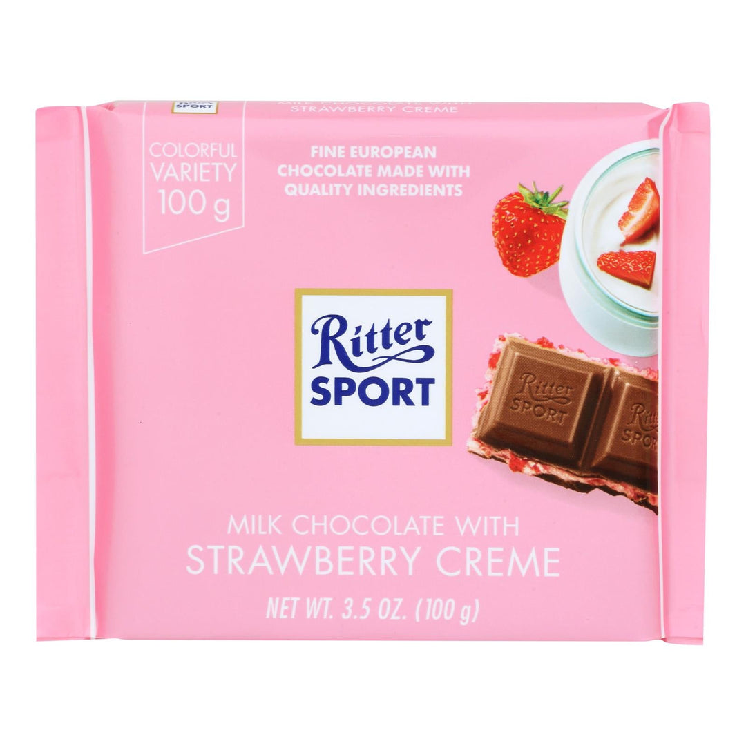 Ritter Sport - Bar Strawberries And Crme - Case Of 12 - 3.5 Oz - Maras Green