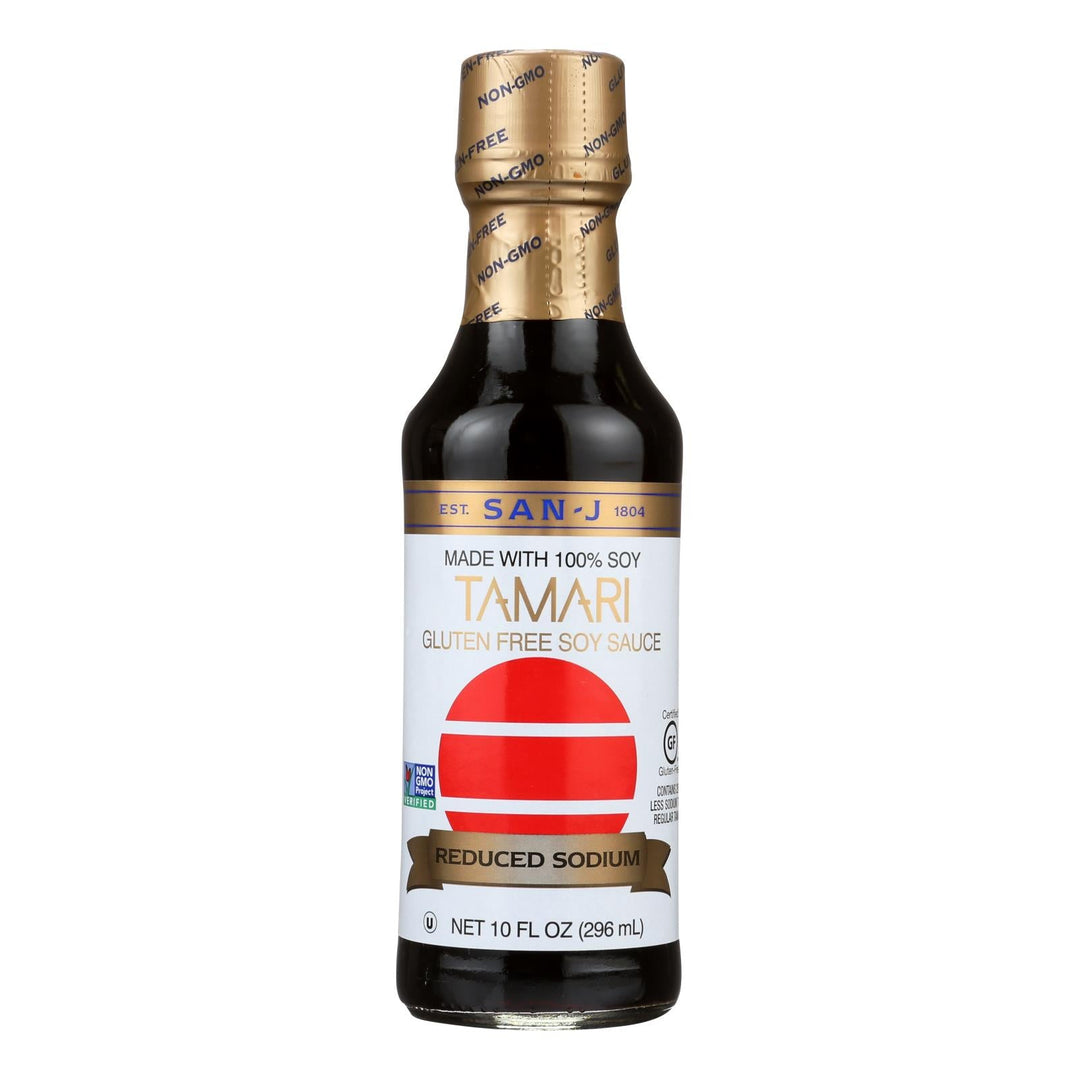 San - J Tamari Soy Sauce - Reduced Sodium - Case Of 6 - 10 Fl Oz. - Maras Green