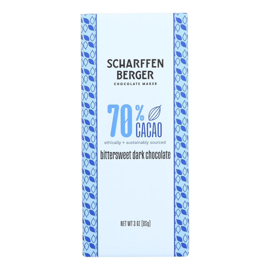Scharffen Berger Chocolate Bar - Dark Chocolate - 70 Percent Cacao - Bittersweet - 3 Oz Bars - Case Of 12 - Maras Green