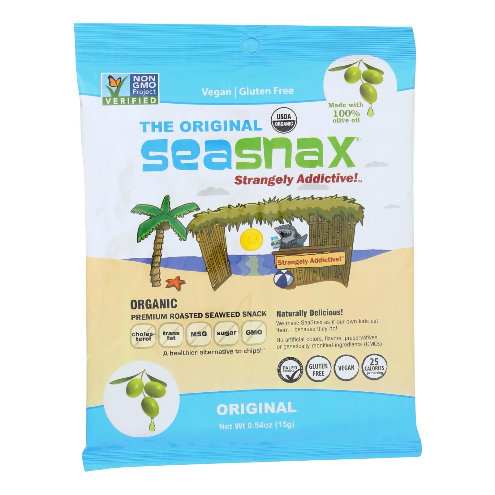 Seasnax Organic Premium Roasted Seaweed Snack - Original - Case Of 16 - 0.54 Oz. - Maras Green