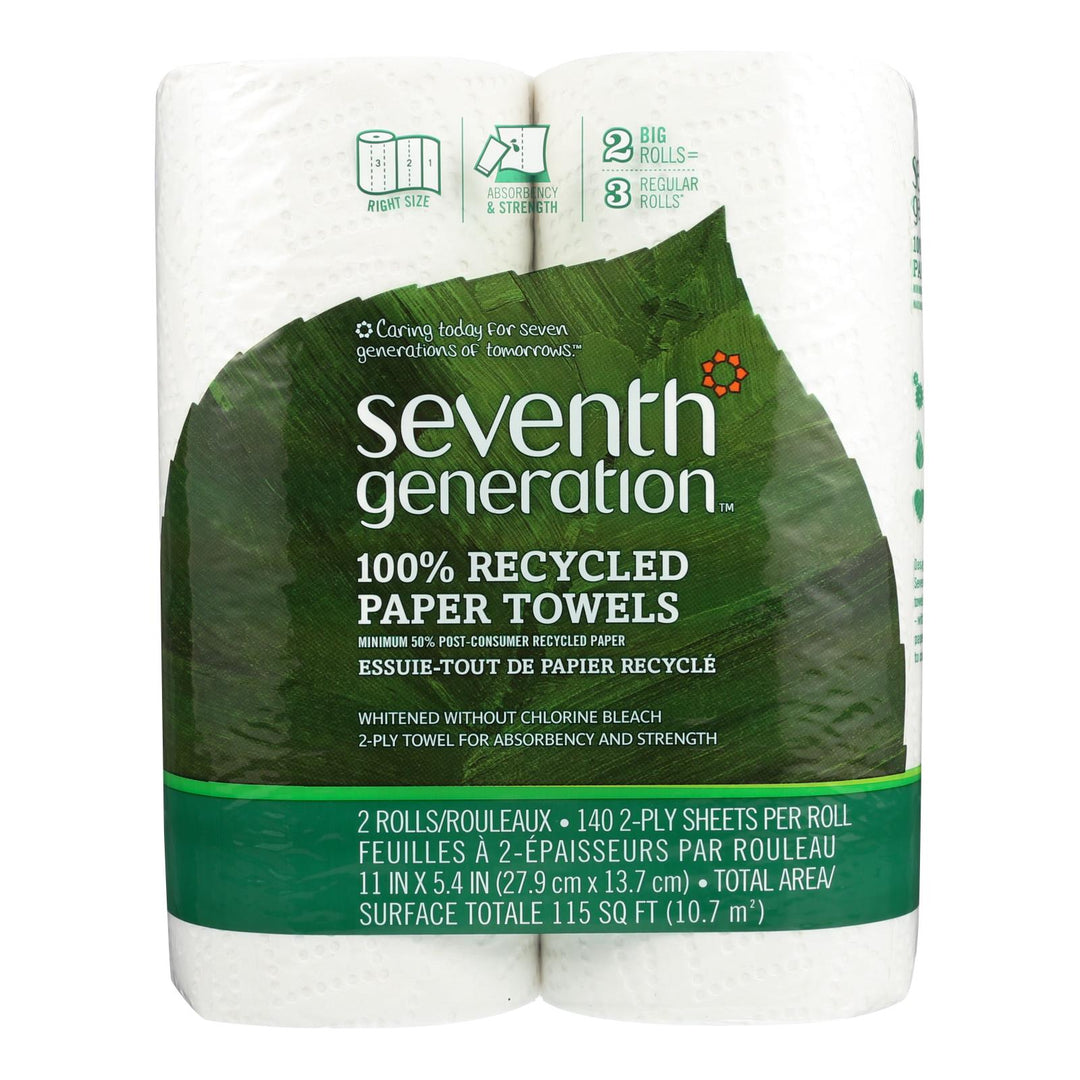 Seventh Generation Recycled Paper Towels - White - Case Of 12 - 140 Sheets - Maras Green