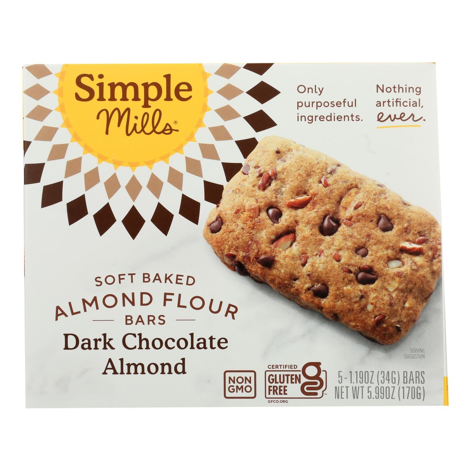 Simple Mills - Bar Sft Baked Dark Chocolate Almond - Case Of 6 - 5.99 Oz - Maras Green