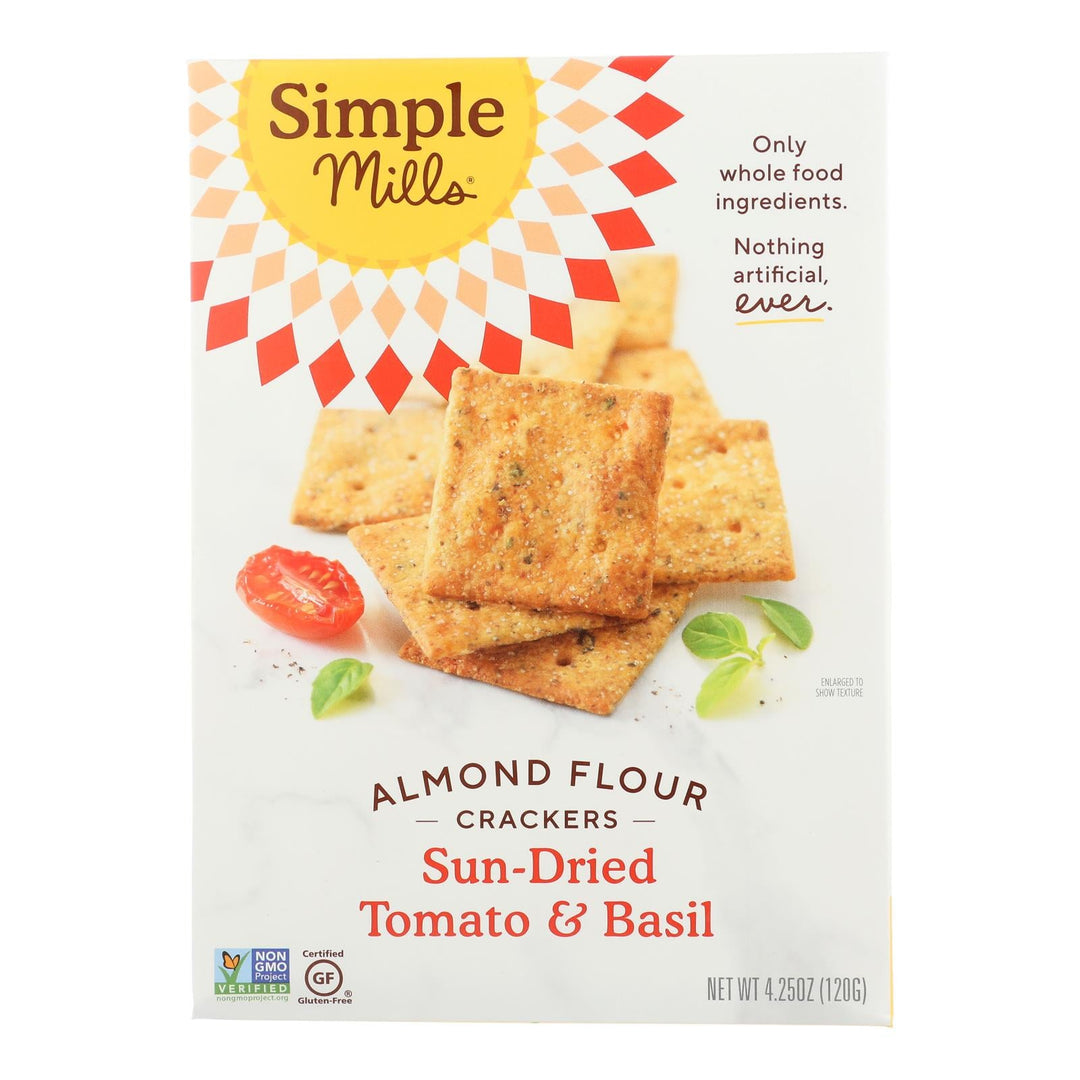 Simple Mills Sun Dried Tomato And Basil Almond Flour Crackers - Case Of 6 - 4.25 Oz. - Maras Green