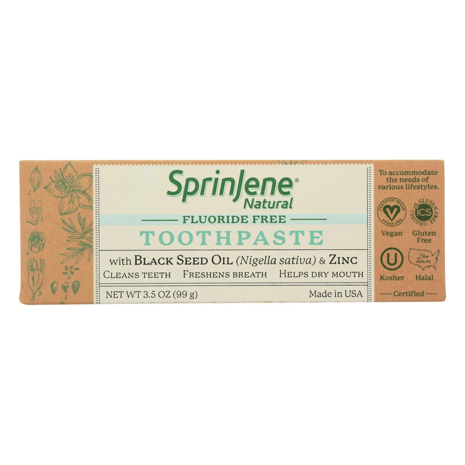 Sprinjene Natural - Toothpaste W/o Fluoride - 1 Each - 3.5 Oz - Maras Green