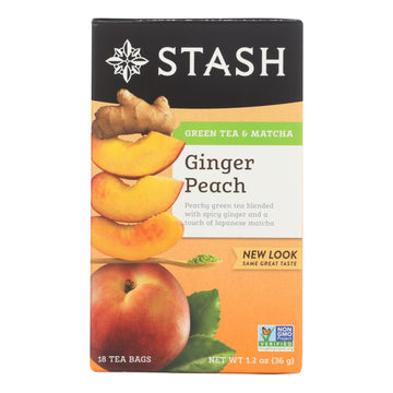 Stash Tea Ginger Peach Green W/ Matcha - 18 Tea Bags - Case Of 6 - Maras Green