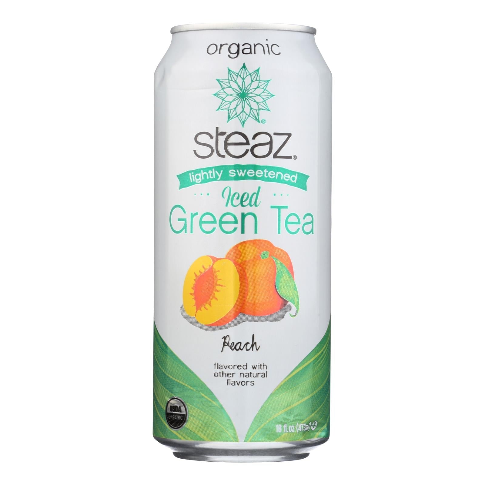 Steaz Lightly Sweetened Green Tea - Peach - Case Of 12 - 16 Fl Oz. - Maras Green