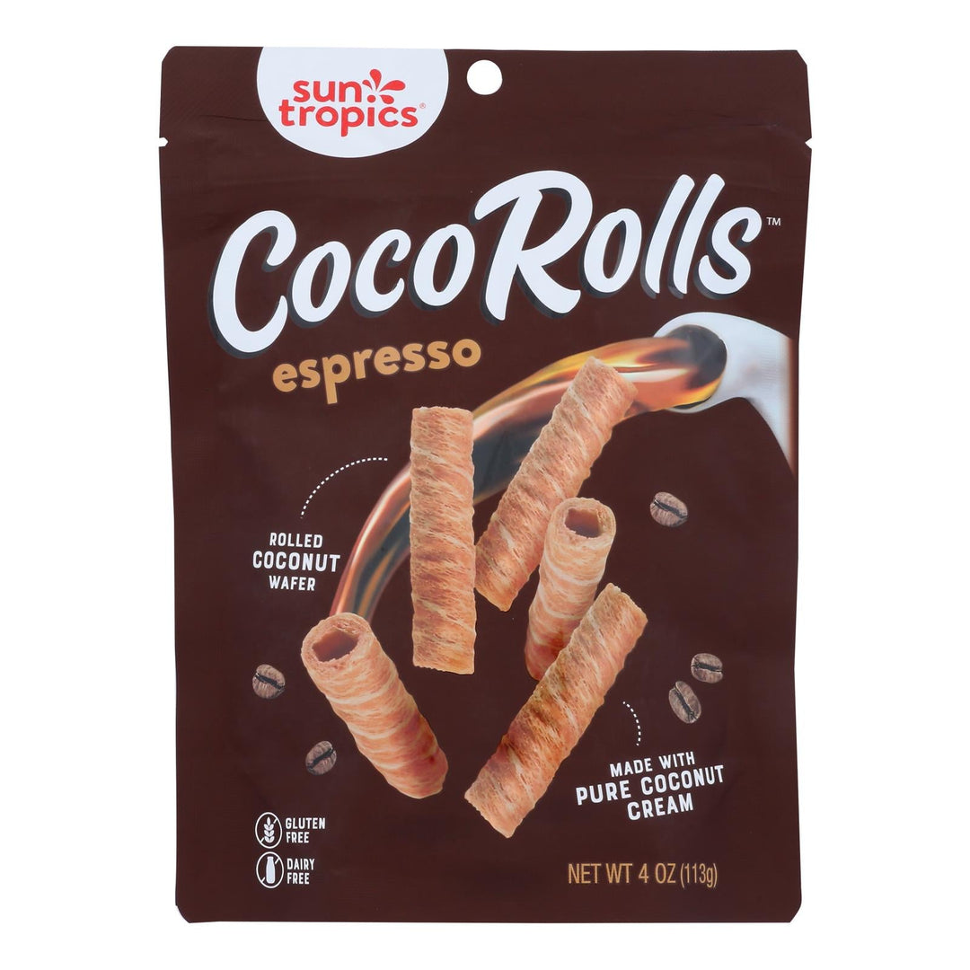 Sun Tropics Coco Rolls Espresso, Rolled Coconut Wafer - Case Of 12 - 4 Oz - Maras Green