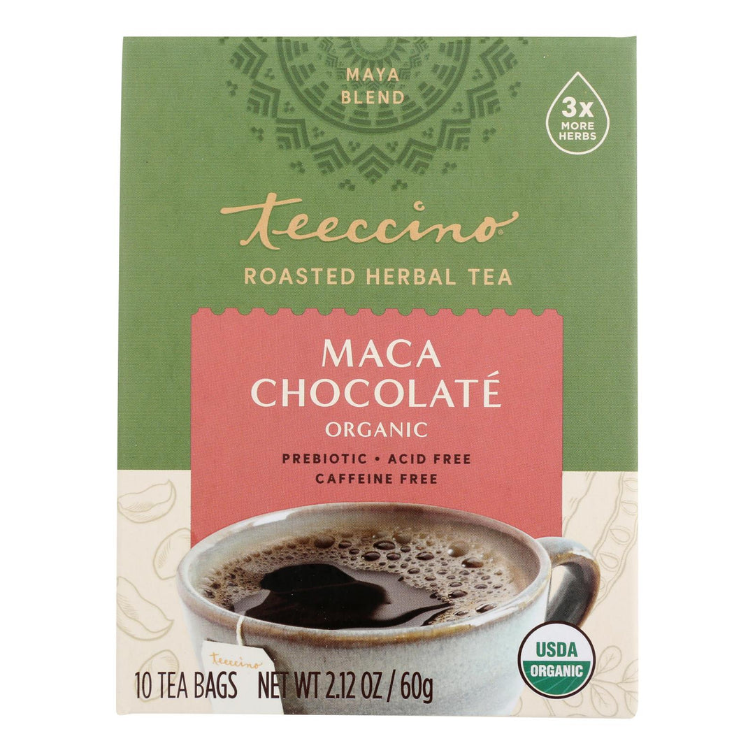 Teeccino Herbal Coffee Chocolate Dark Roast - 10 Tea Bags - Case Of 6 - Maras Green
