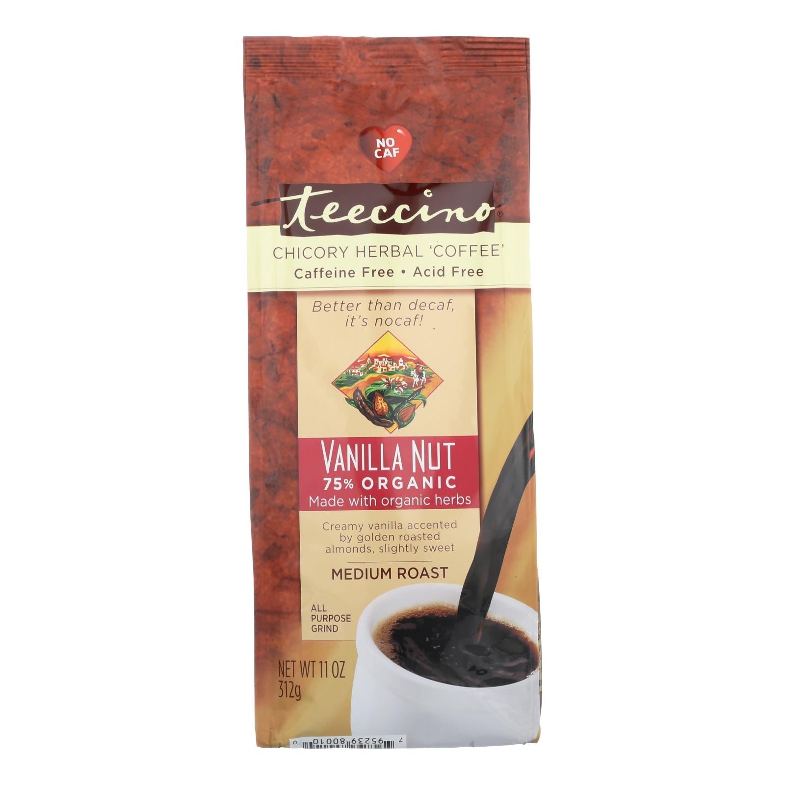 Teeccino Mediterranean Herbal Coffee Vanilla Nut - 11 Oz - Case Of 6 - Maras Green