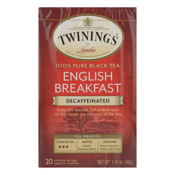 Twinings Tea Breakfast Tea - English Decaffeinated - Case Of 6 - 20 Bags - Maras Green