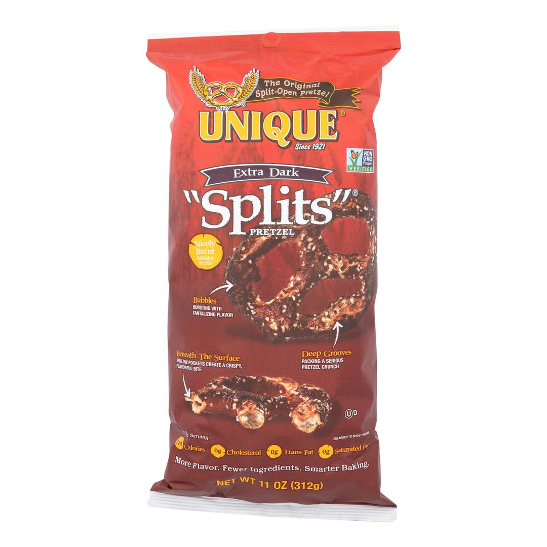 Unique Pretzels - Splits - Extra Dark - Case Of 12 - 11 Oz. - Maras Green