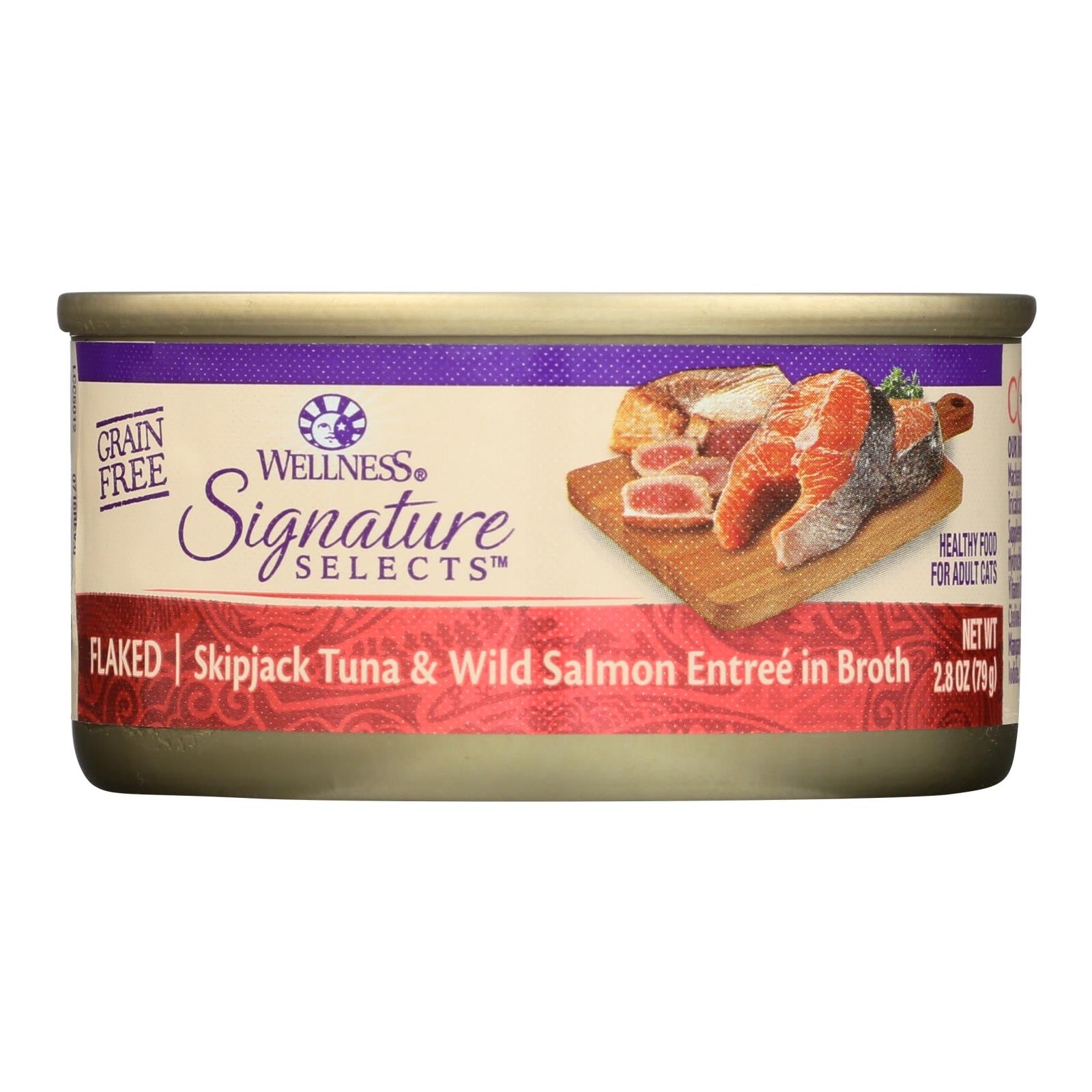 Wellness Pet Products - Signature Selects Cat Food - Skipjack Tuna And Wild Salmon Entree In Broth - Case Of 12 - 2.8 Oz. - Maras Green