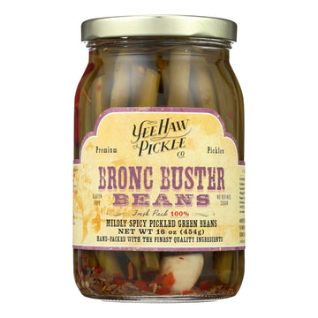 Yee - haw Pickle Company Mildly Spicy Pickled Green Beans - Case Of 6 - 16 Oz - Maras Green
