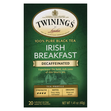 Twinings Tea Breakfast Tea - Irish Decaf - Case Of 6 - 20 Bags - Maras Green