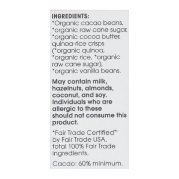 Alter Eco Americas Organic Chocolate Bar - Dark Quinoa - 2.82 Oz Bars - Case Of 12 - Maras Green