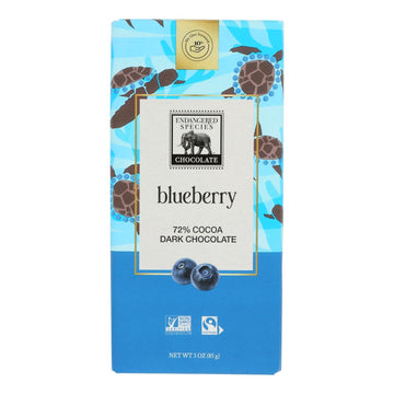 Endangered Species Natural Chocolate Bars - Dark Chocolate - 72 Percent Cocoa - Blueberries - 3 Oz Bars - Case Of 12 - Maras Green