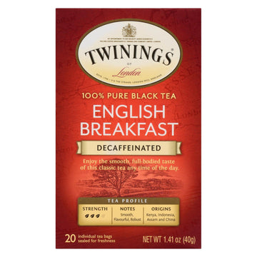 Twinings Tea Breakfast Tea - English Decaffeinated - Case Of 6 - 20 Bags - Maras Green