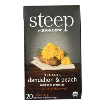 Steep By Bigelow Organic Dandelion And Peach, Rooibos And Green Tea - Case Of 6 - 20 Bags - Maras Green