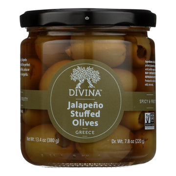 Divina - Green Olives Stuffed With Jalapeno Peppers - Case Of 6 - 7.8 Oz. - Maras Green